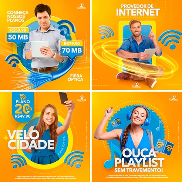 10 Artes Mídias Sociais Provedor de Internet Editáveis Photoshop + Png