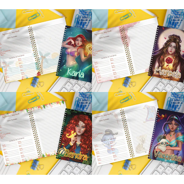 11 Artes para Caderno Princesa da Disney Arquivo em Jpge/Png