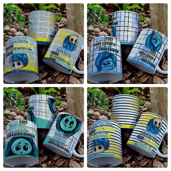 12 Artes para Caneca Divertidamente Café Signos Arquivo Editável