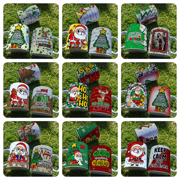 20 Artes Caneca Papai Noel Família Arquivo em Png