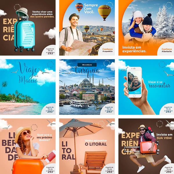 20 Artes Mídias Sociais Agência Turismo Viagens Editáveis Photoshop + Png