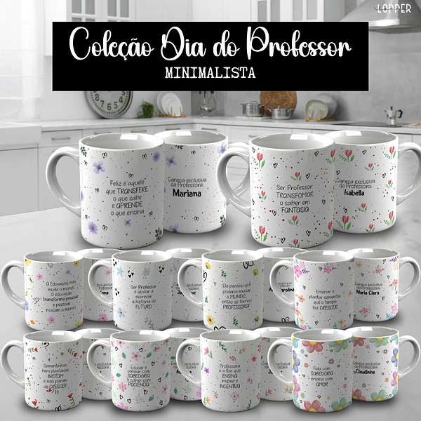 20 Artes para Canecas Minimalista Dia do Professores Arquivo Editável