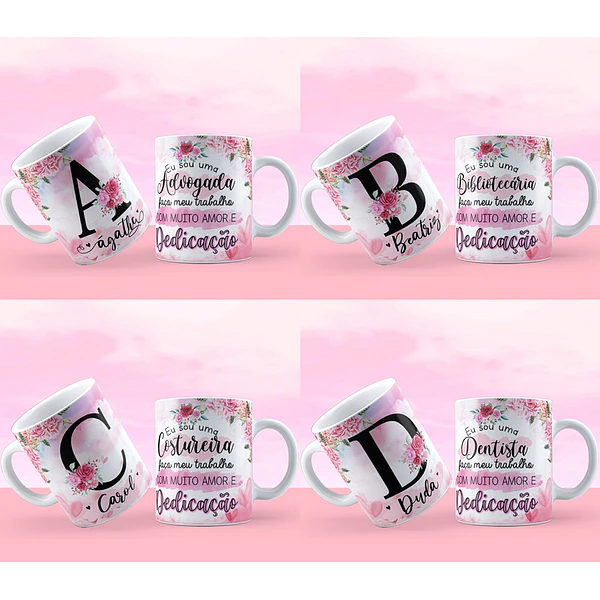 26 Artes Caneca Alfabeto Profissões Editável em Corel Draw