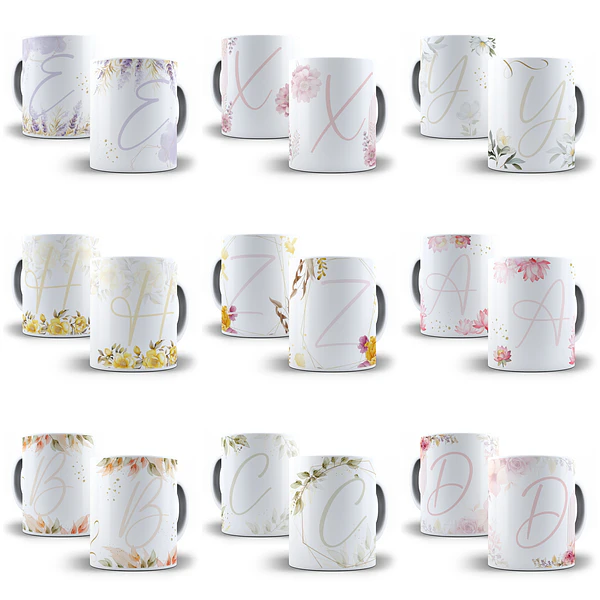 26 Artes para Caneca Alfabeto Arquivo Editável