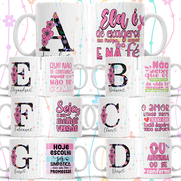26 Artes para Caneca Alfabeto Frases  Arquivo Editável