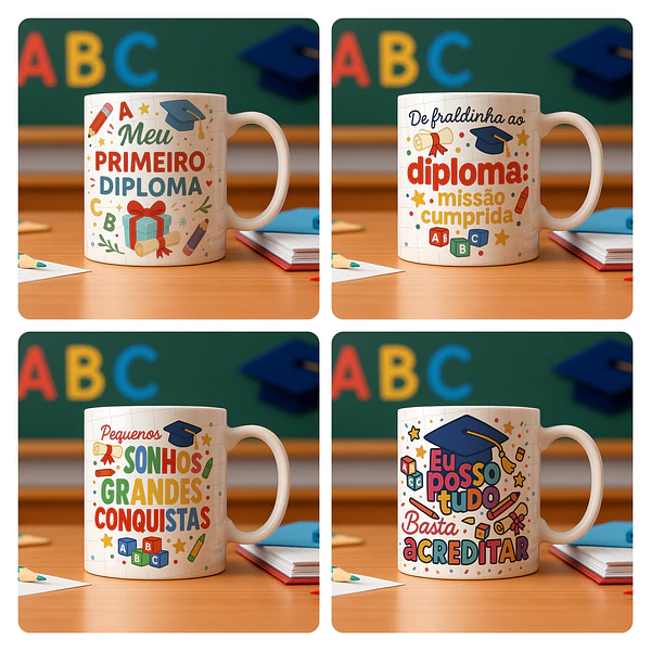 26 Artes para Caneca Formatura ABC Arquivo Editável