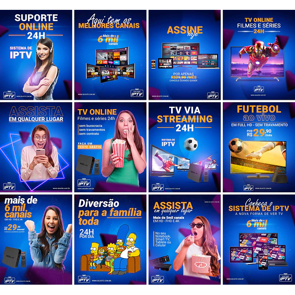 30 Artes Mídias Sociais IPTV Editáveis Photoshop + Png