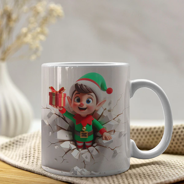 4 Artes para Caneca Duende De Natal 3d Arquivo em Jpg