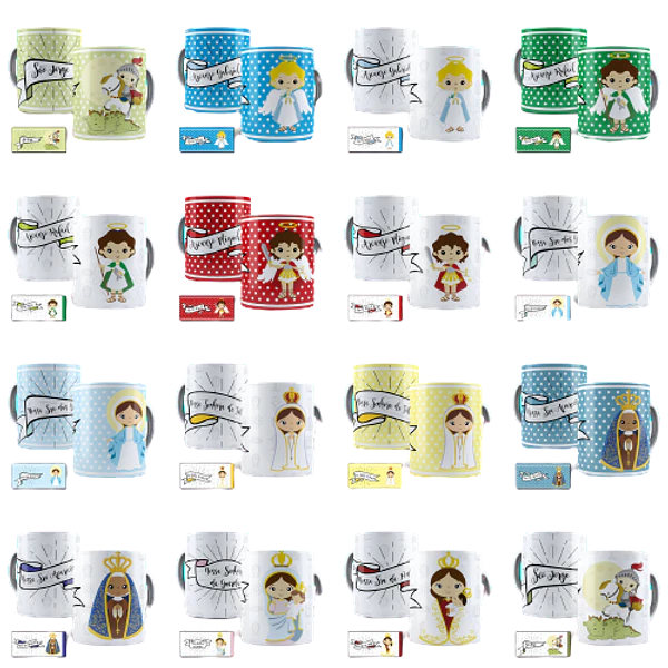 40 Artes para Caneca Estampas Santinhos Santos Catolico Editável em Corel Draw