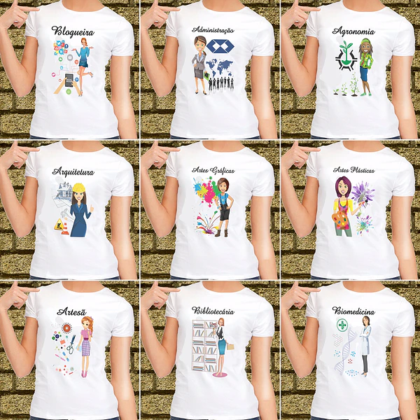 58 Artes para Camisa Cursos e Profissões Editável em Corel Draw