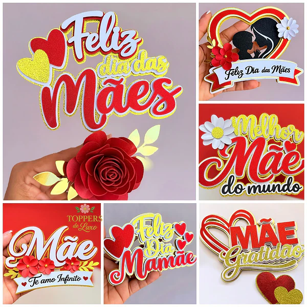 7 Artes para Topo de Bolo Dia Das Mães Arquivo em Pdf