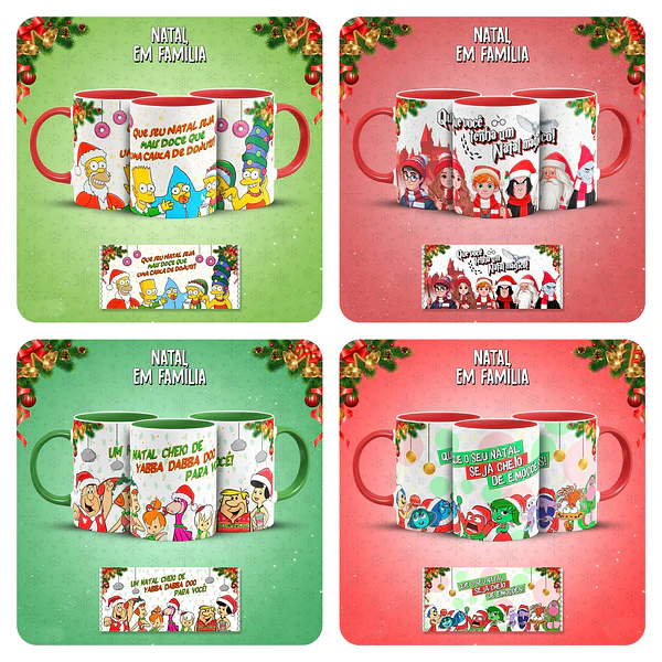 8 Artes Caneca Natal Familia Personagens Arquivo em Jpg
