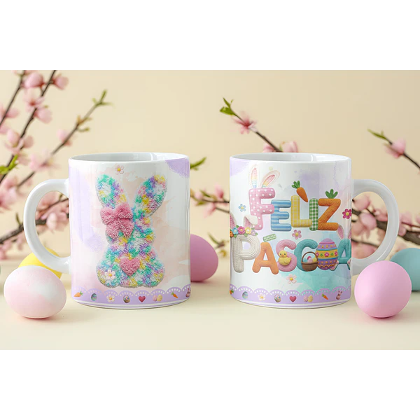 8 Artes para Caneca Feliz Páscoa Coelhinho Arquivo em Png
