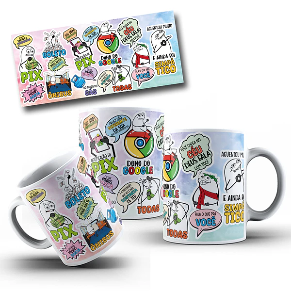 Arte Caneca Flork Entrevista qual é a palavra preferida, pix e a que você menos gosta, boleto oque te move mais nesse mundo Arquivo em Jpg