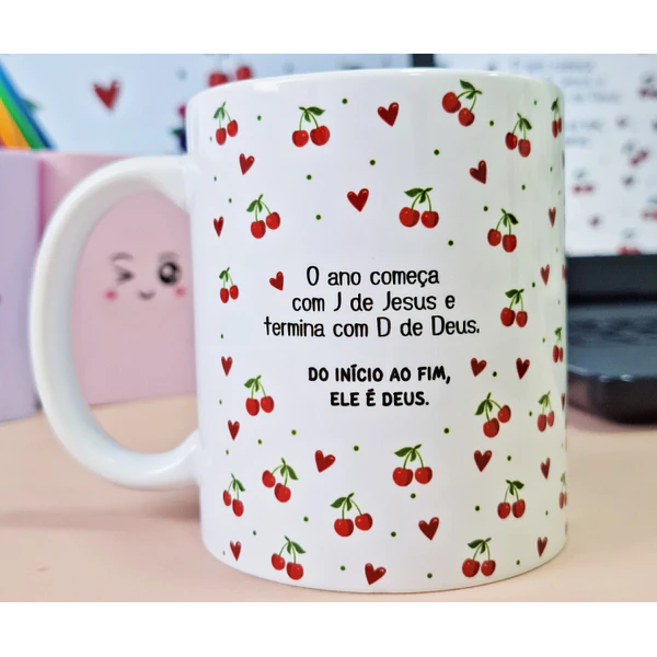 Arte Caneca O ano começa com J de Jesus e termina com D de Deus. Do início ao fim, ELE é Deus! em Jpg
