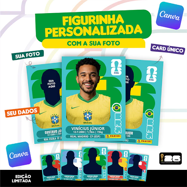 Figurinha da Copa do Mundo 2026 Personalizada (Brasil) | Editável no Canva
