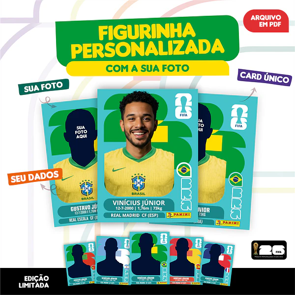 Figurinha Personalizada Copa do Mundo 2026 - Arquivo Digital PDF para Imprimir