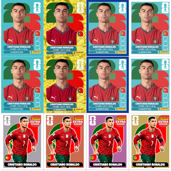 Figurinhas Cristiano Ronaldo CR7 Copa 2026 para Imprimir (PDF) | Gold Crumple + Legends + Normal