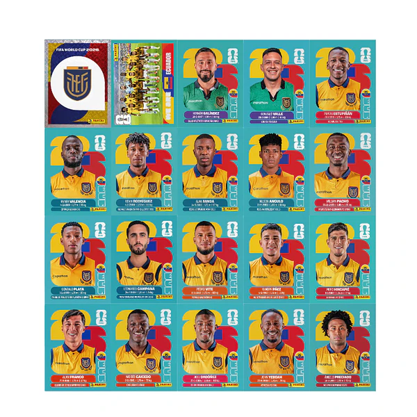 Figurinhas Equador Copa 2026 para Imprimir (PDF) | Seleção Completa