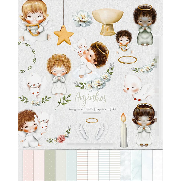 Kit Digital Anjinhos em Aquarela Arquivo em Png