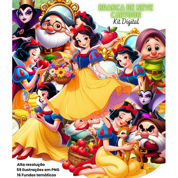 Kit Digital Branca de Neve Cartoon Arquivo em Png