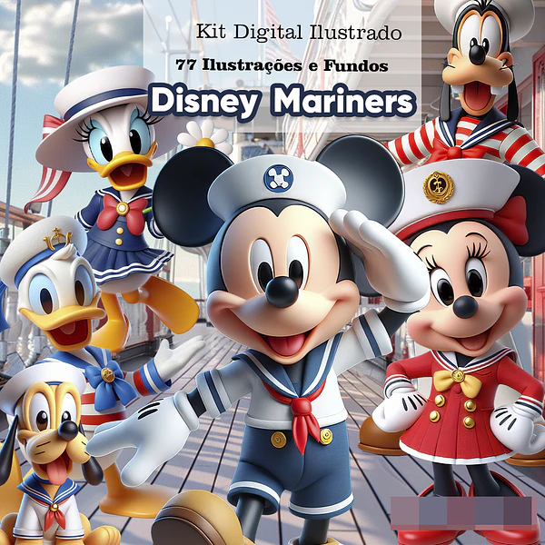 Kit Digital Disney Marinheiro Mickey e Minnie Arquivo em Png