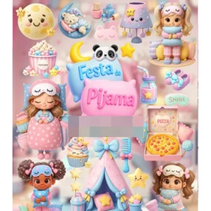 Kit Digital Festa Do Pijama 3D Arquivos em Png