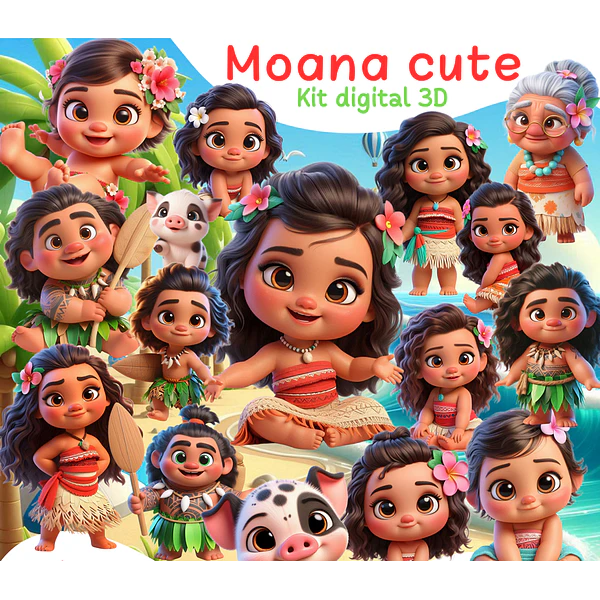 Kit Digital Moana Cute em Png