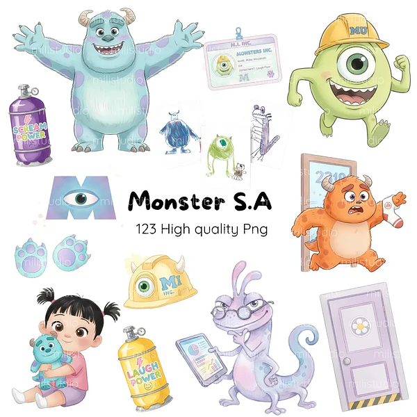 Kit Digital Monstros S.A. Aquarela em Png