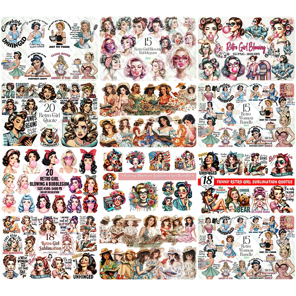Kit Digital Mulheres Retro em Png