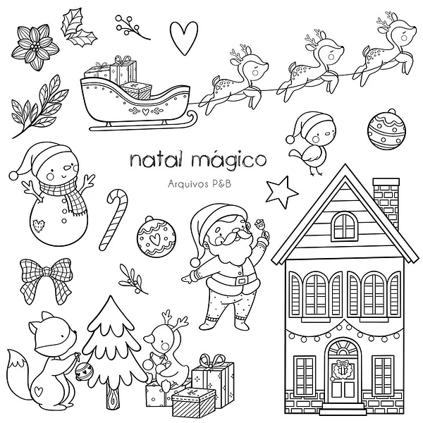 Kit Digital Natal Mágico para Colorir em Png