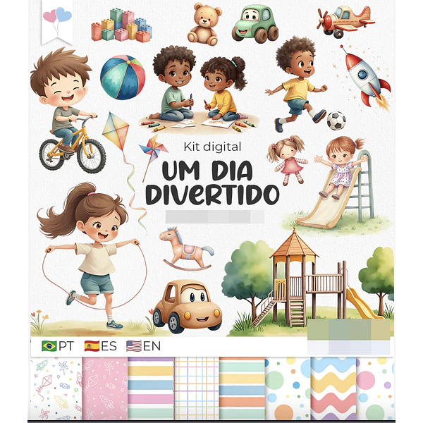 Kit Digital Um dia divertido Crianças em Png