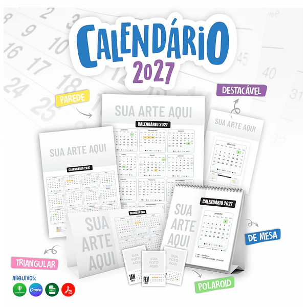 Mega Kit Calendário 2027 Editável Canva PDF PNG